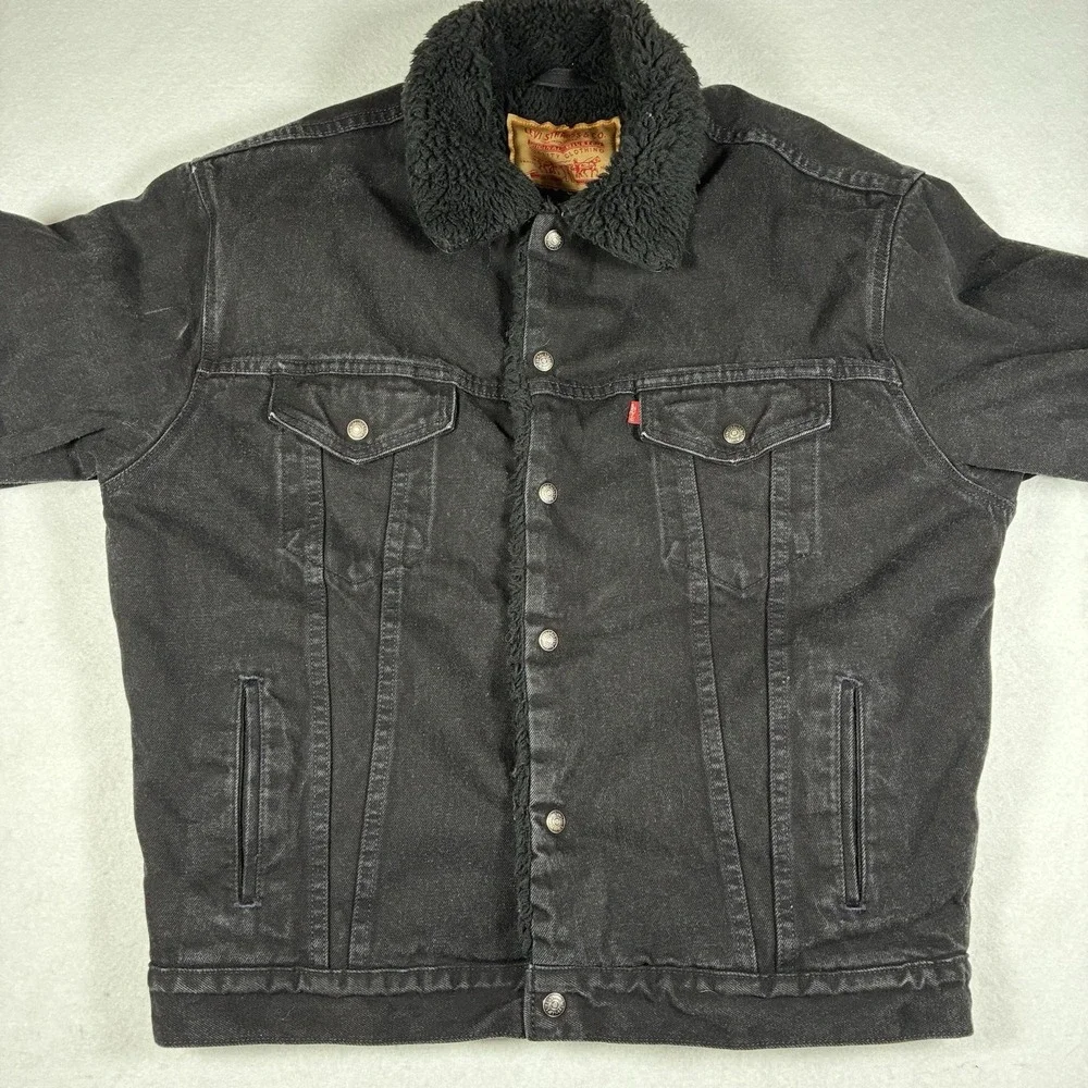 VTG 1995 Levis 70629 Blackout Mens L Sherpa Lined Denim Trucker Type 3 Jacket